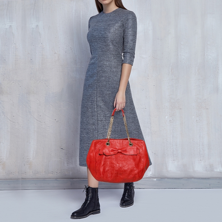 مملوكة مسبقًا CH Carolina Herrera Red Monogram Leather Audrey Tote