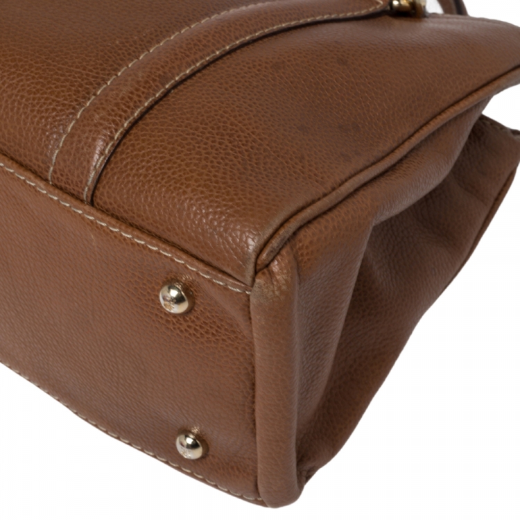 Pre Owned Carolina Herrera Brown Pebbled Leather Small Matteo Tote