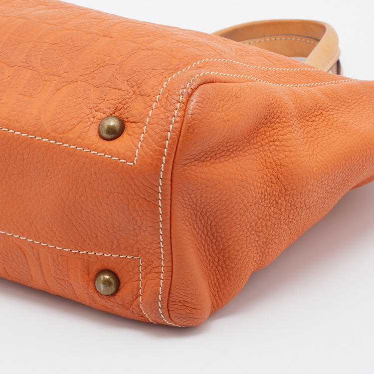 Pre Owned CH Carolina Herrera Orange Monogram Embossed Leather Andy Tote