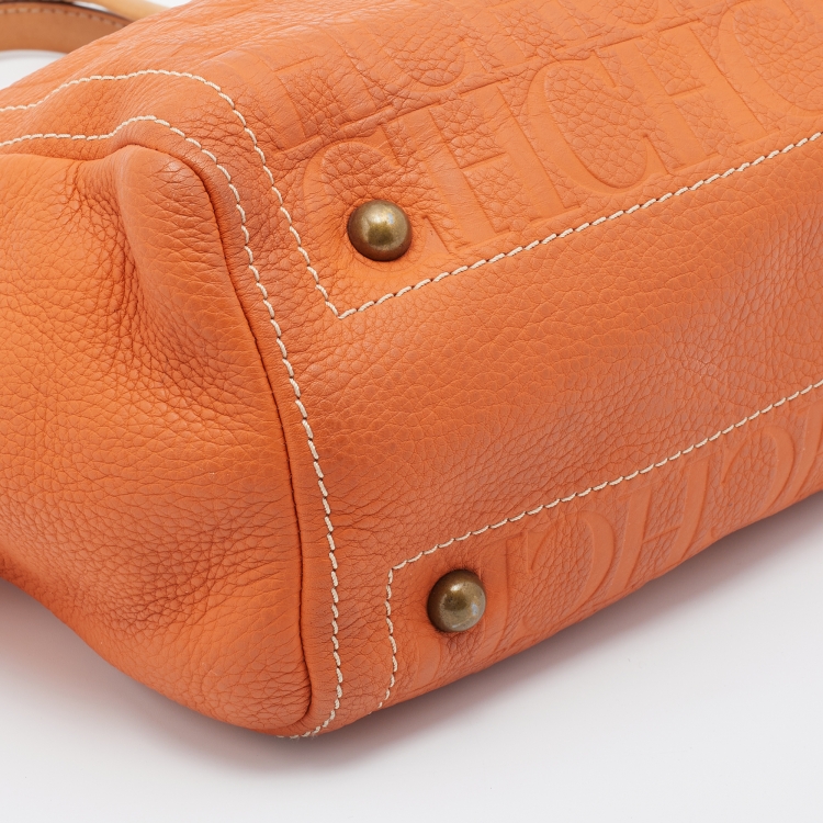 Pre Owned CH Carolina Herrera Orange Monogram Embossed Leather Andy Tote