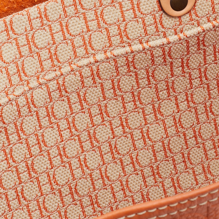 Pre Owned CH Carolina Herrera Orange Monogram Embossed Leather Andy Tote