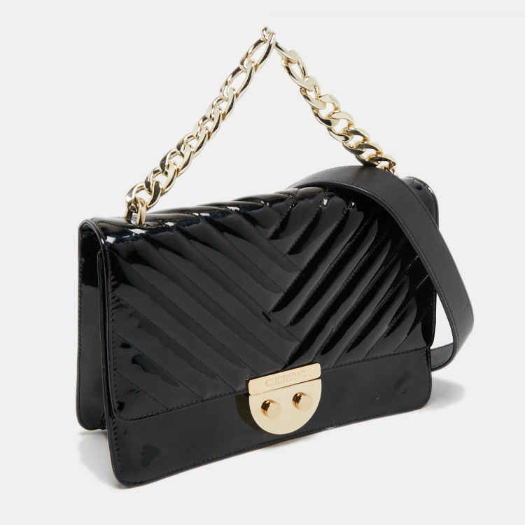 Pre Owned CH Carolina Herrera Black Patent Leather Top Handle Bag