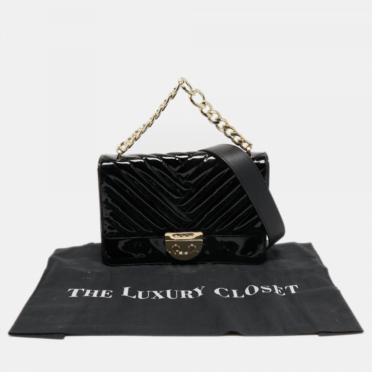 Pre Owned CH Carolina Herrera Black Patent Leather Top Handle Bag