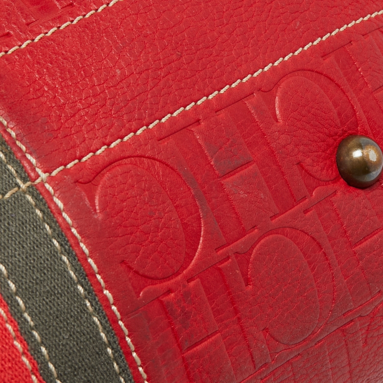 Pre Owned CH Carolina Herrera Red Monogram Leather Andy Boston Bag