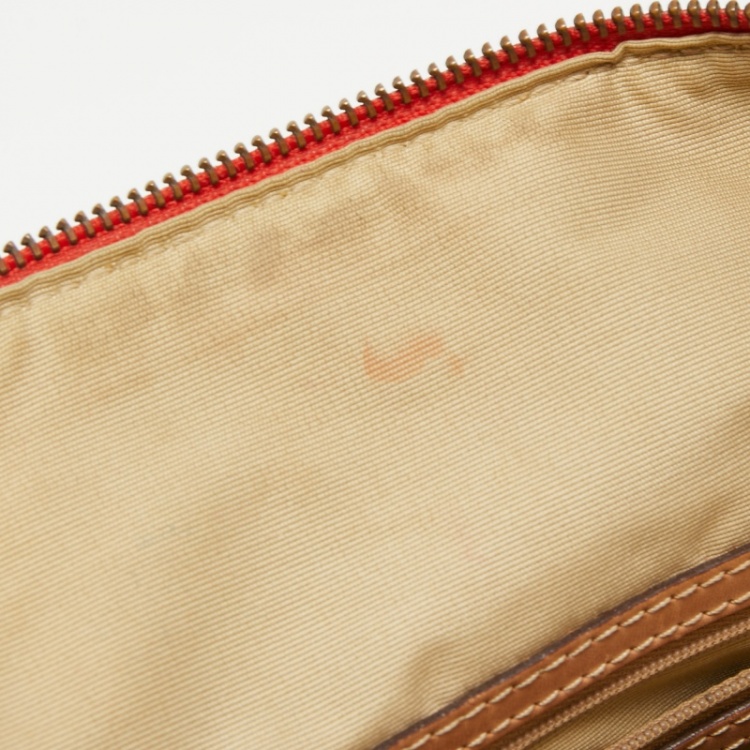 Pre Owned CH Carolina Herrera Red Monogram Leather Andy Boston Bag
