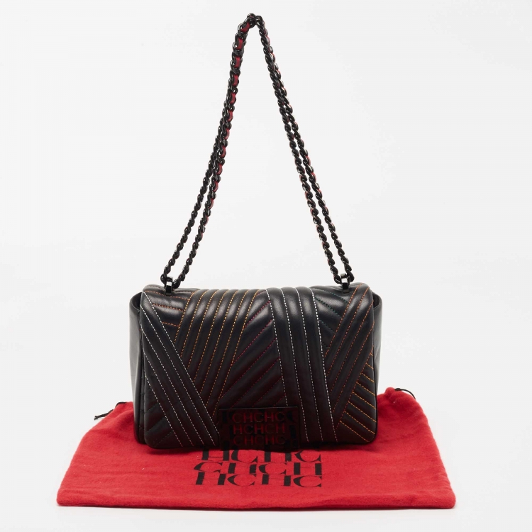 Pre Owned CH Carolina Herrera Black Quilted Leather Shoulder Bag