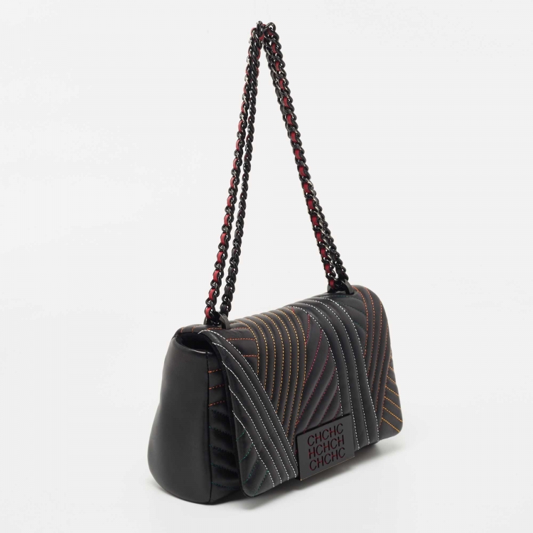 Pre Owned CH Carolina Herrera Black Quilted Leather Shoulder Bag