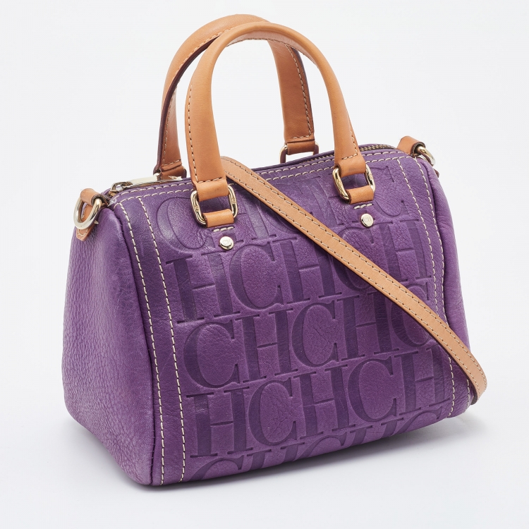 Pre Owned CH Carolina Herrera Purple Monogram Leather Andy Boston Bag