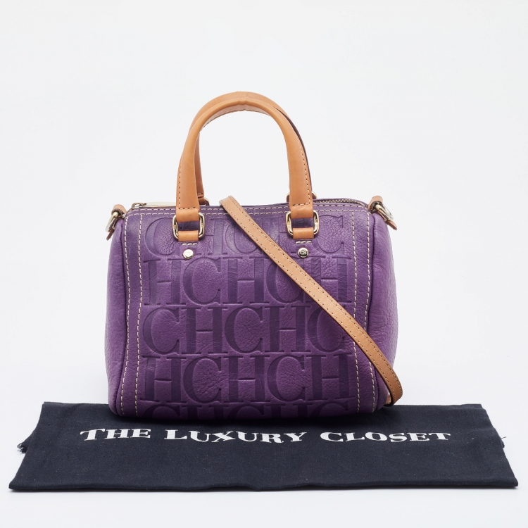 Pre Owned CH Carolina Herrera Purple Monogram Leather Andy Boston Bag