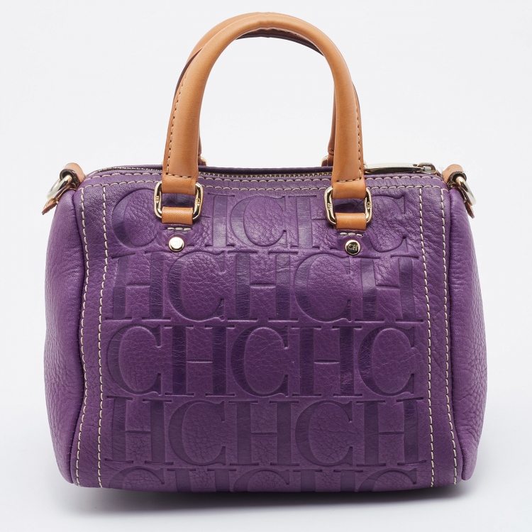 Pre Owned CH Carolina Herrera Purple Monogram Leather Andy Boston Bag