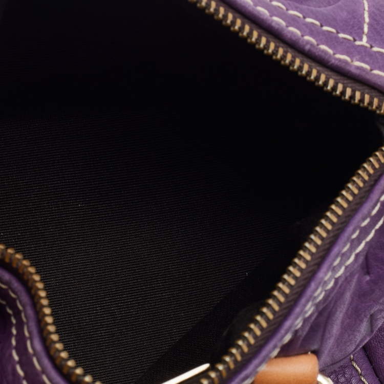 Pre Owned CH Carolina Herrera Purple Monogram Leather Andy Boston Bag