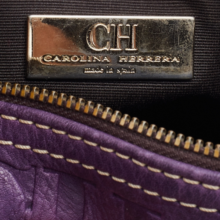 Pre Owned CH Carolina Herrera Purple Monogram Leather Andy Boston Bag