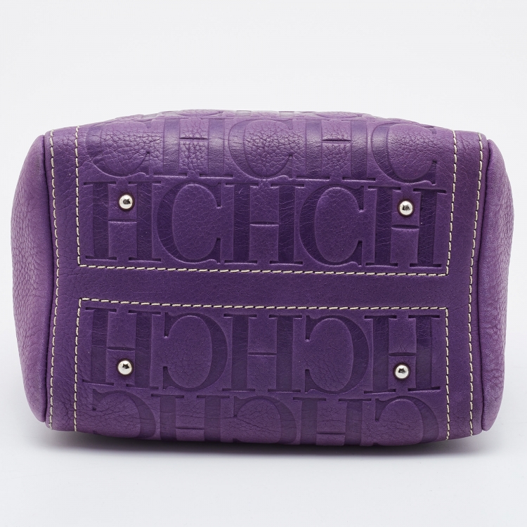 Pre Owned CH Carolina Herrera Purple Monogram Leather Andy Boston Bag