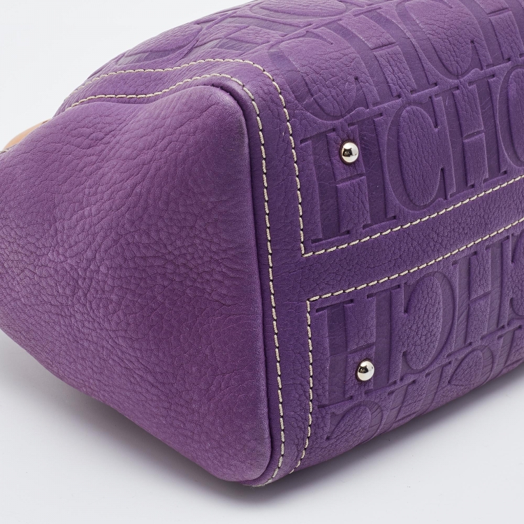 Pre Owned CH Carolina Herrera Purple Monogram Leather Andy Boston Bag