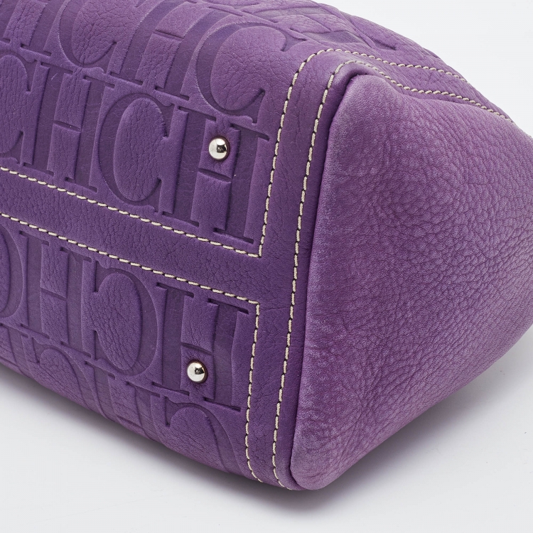 Pre Owned CH Carolina Herrera Purple Monogram Leather Andy Boston Bag