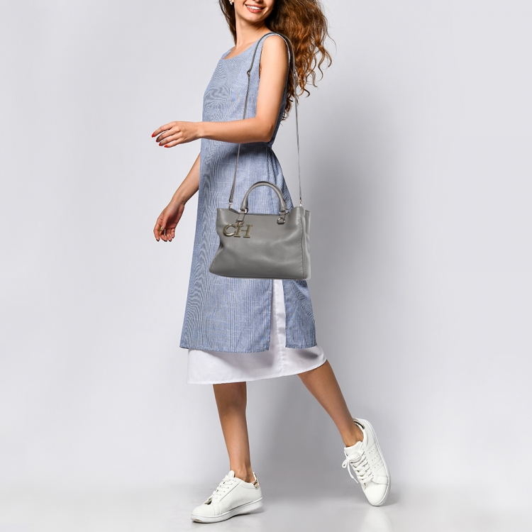 Pre Owned CH Carolina Herrera Grey Leather Tote
