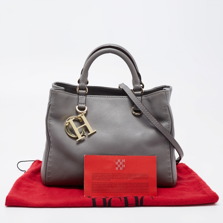 Pre Owned CH Carolina Herrera Grey Leather Tote