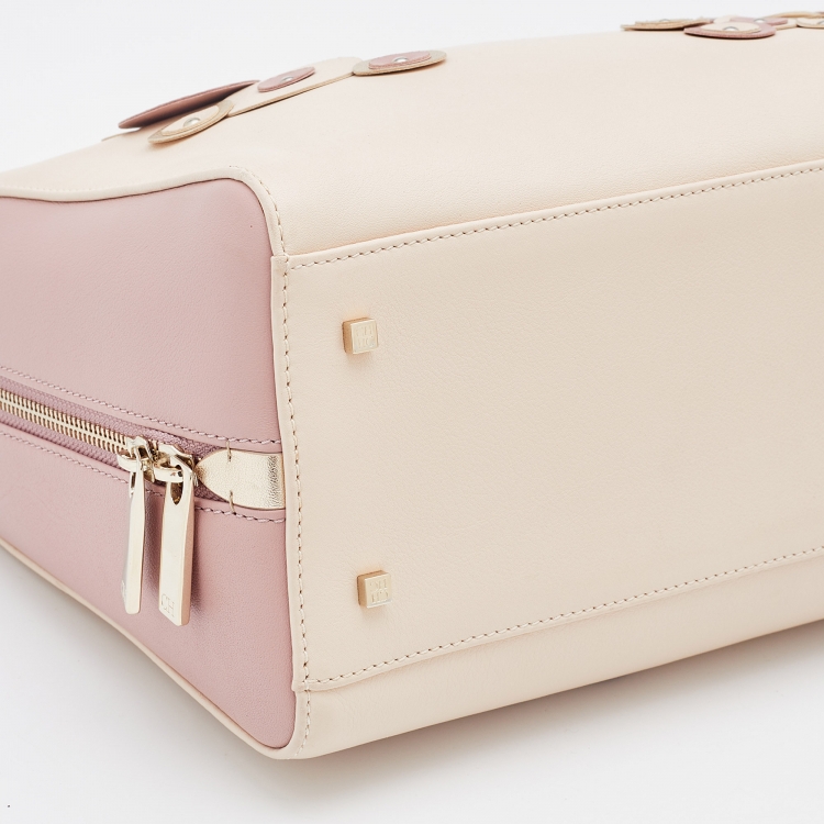 مملوكة مسبقًا CH Carolina Herrera Beige/Pink Leather Applique Studded Boston Bag 