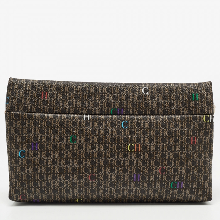 Pre Owned CH Carolina Herrera Dark Brown/Multicolor Signature Canvas Medium Inro Crossbody bag