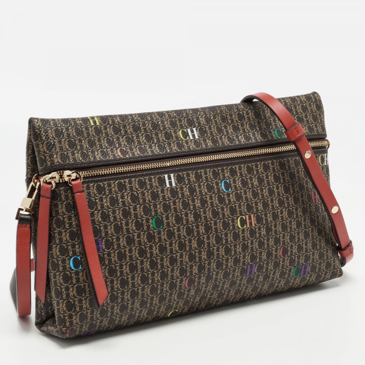 Pre Owned CH Carolina Herrera Dark Brown/Multicolor Signature Canvas Medium Inro Crossbody bag