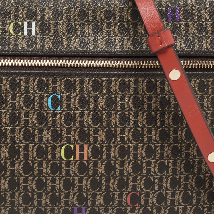 Pre Owned CH Carolina Herrera Dark Brown/Multicolor Signature Canvas Medium Inro Crossbody bag
