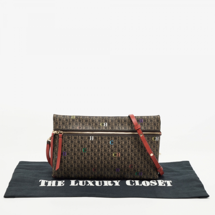 Pre Owned CH Carolina Herrera Dark Brown/Multicolor Signature Canvas Medium Inro Crossbody bag