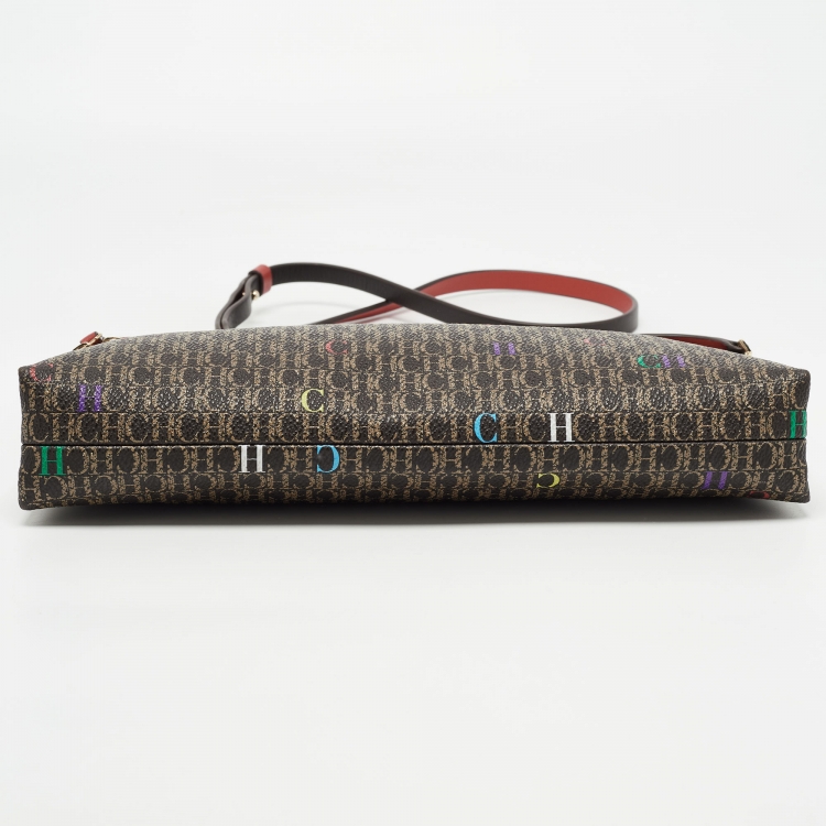 Pre Owned CH Carolina Herrera Dark Brown/Multicolor Signature Canvas Medium Inro Crossbody bag