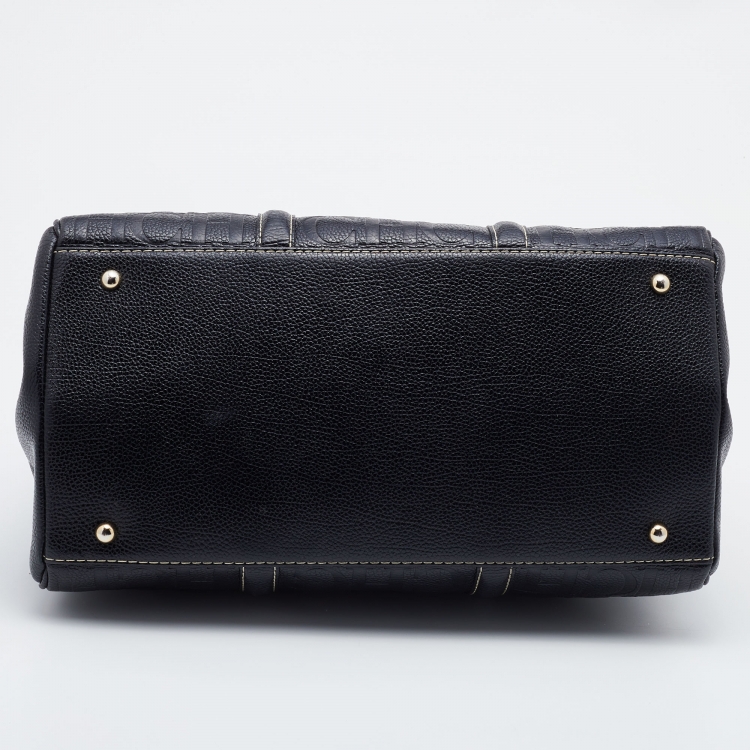 Pre Owned CH Carolina Herrera Black Monogram Embossed Leather Matteo Tote