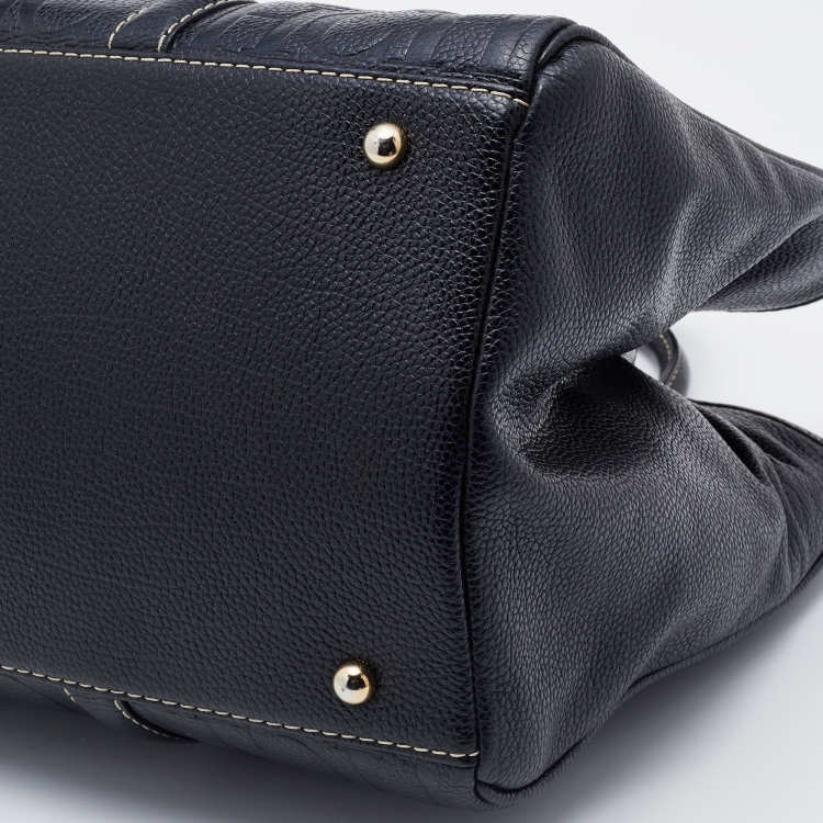 Pre Owned CH Carolina Herrera Black Monogram Embossed Leather Matteo Tote