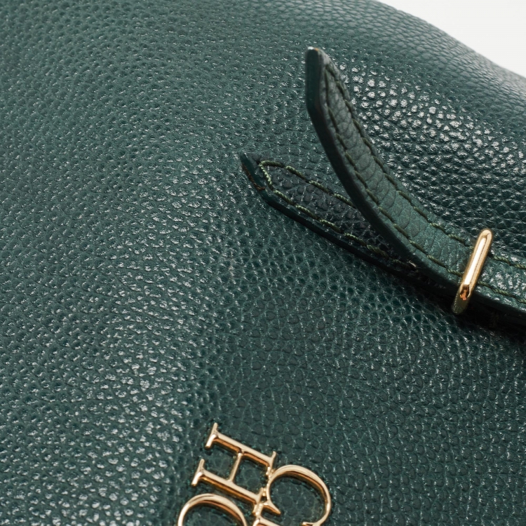 Pre Owned CH Carolina Herrera Green Leather Flap Tote