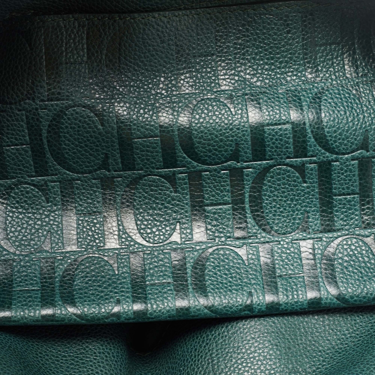 Pre Owned CH Carolina Herrera Green Leather Flap Tote