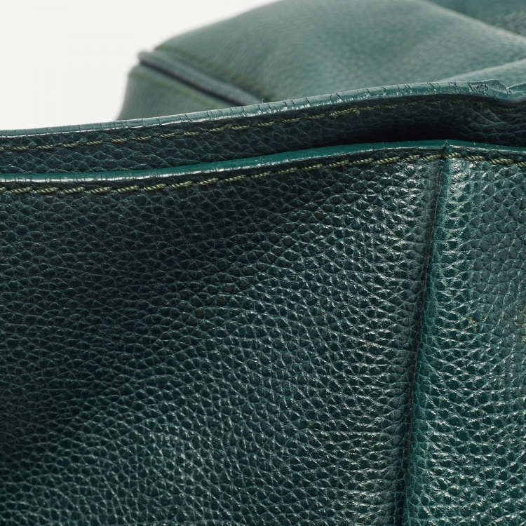 Pre Owned CH Carolina Herrera Green Leather Flap Tote