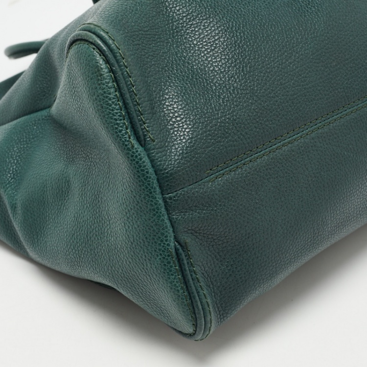 Pre Owned CH Carolina Herrera Green Leather Flap Tote