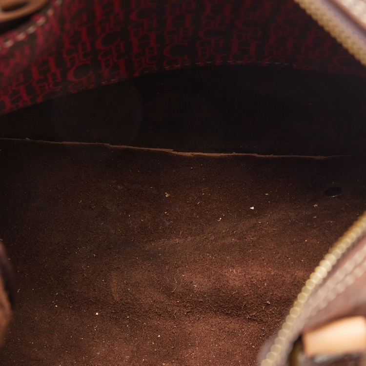 Pre Owned CH Carolina Herrera Brown Monogram Embossed Leather Andy Tote