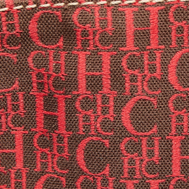 Pre Owned CH Carolina Herrera Brown Monogram Embossed Leather Andy Tote