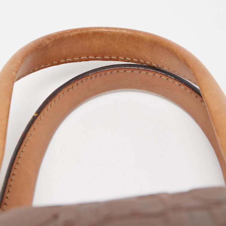 Pre Owned CH Carolina Herrera Brown Monogram Embossed Leather Andy Tote