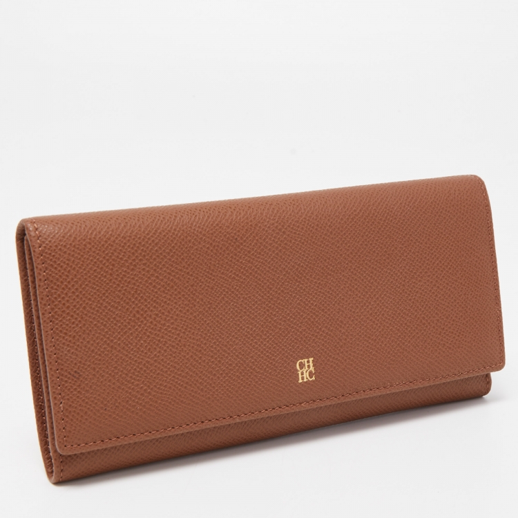 Pre Owned CH Carolina Herrera Brown Leather Continental Wallet