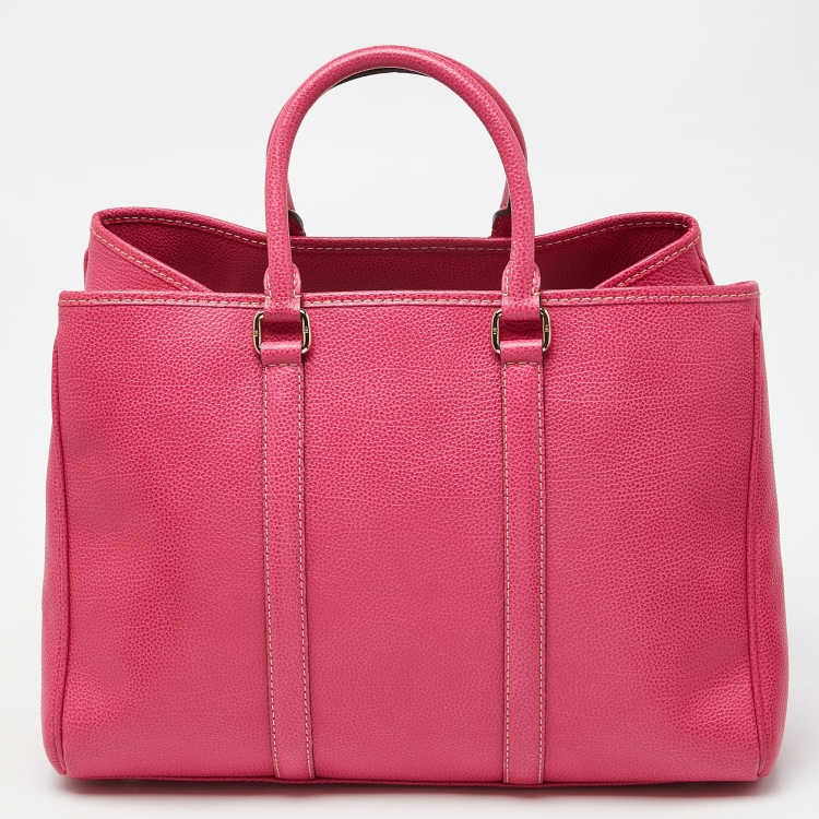 Pre Owned CH Carolina Herrera Pink Grained Leather Matteo Tote