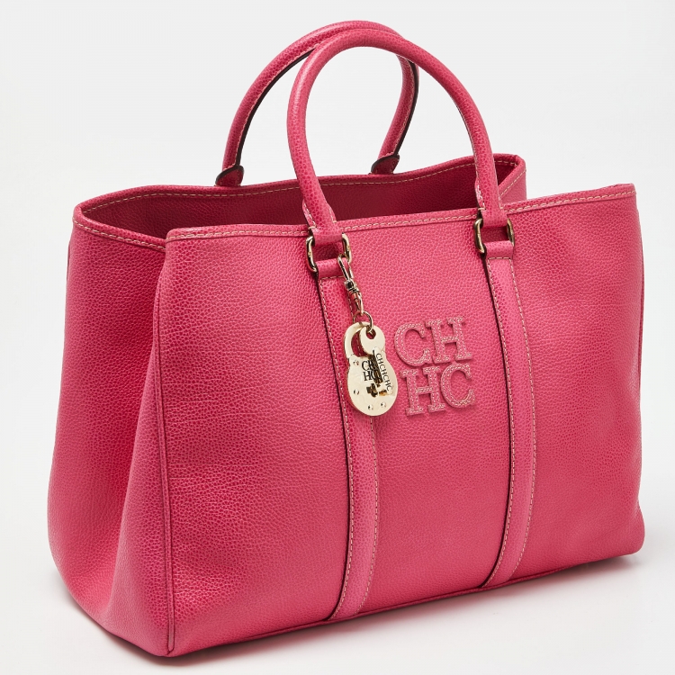 Pre Owned CH Carolina Herrera Pink Grained Leather Matteo Tote