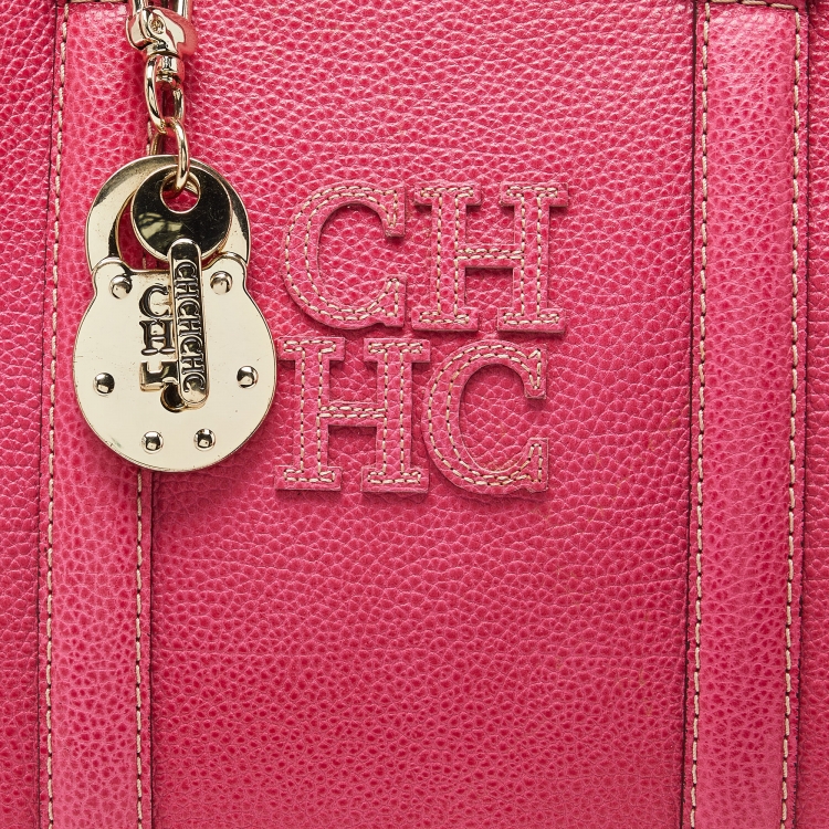 Pre Owned CH Carolina Herrera Pink Grained Leather Matteo Tote