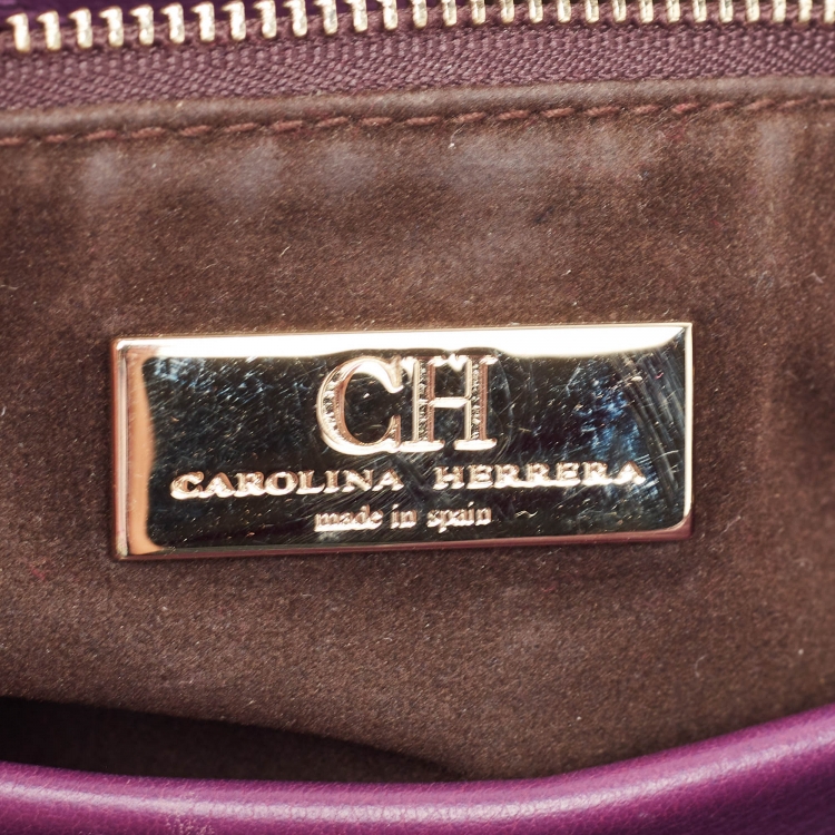 Pre Owned CH Carolina Herrera Purple Leather Charm Tote