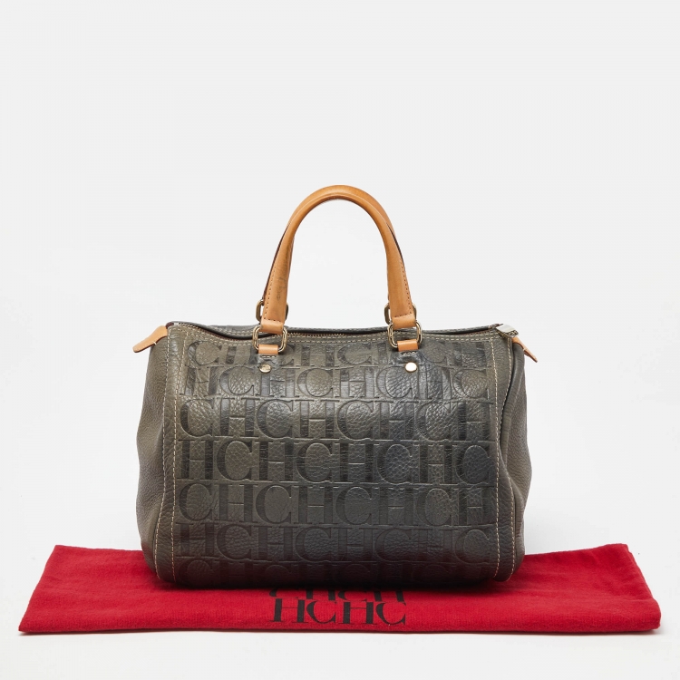 Pre Owned CH Carolina Herrera Blue Monogram Leather Andy Boston Bag