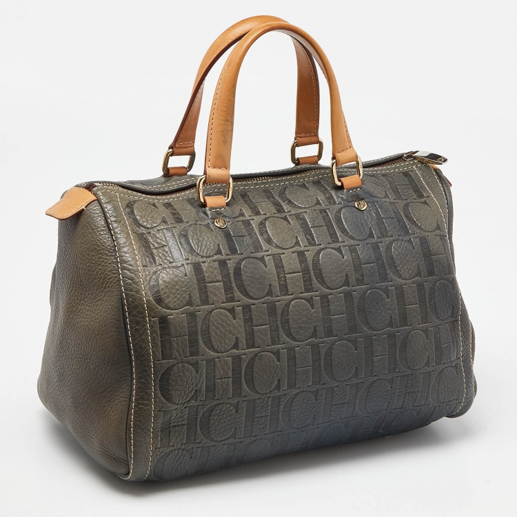 Pre Owned CH Carolina Herrera Blue Monogram Leather Andy Boston Bag