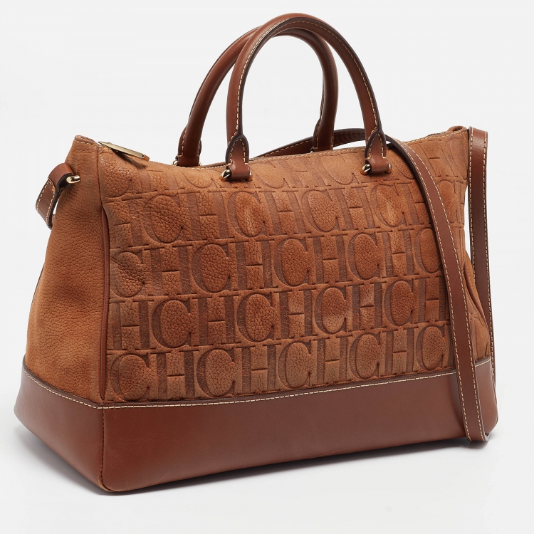 Pre Owned CH Carolina Herrera Brown Monogram Nubuck Leather Tote