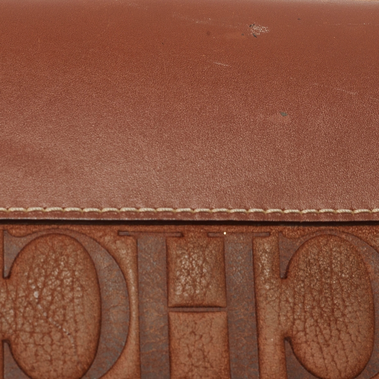 Pre Owned CH Carolina Herrera Brown Monogram Nubuck Leather Tote