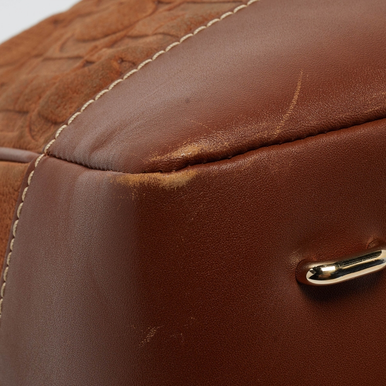 Pre Owned CH Carolina Herrera Brown Monogram Nubuck Leather Tote