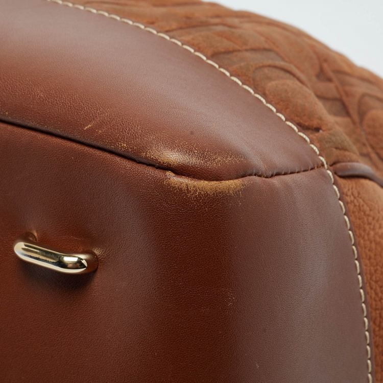 Pre Owned CH Carolina Herrera Brown Monogram Nubuck Leather Tote
