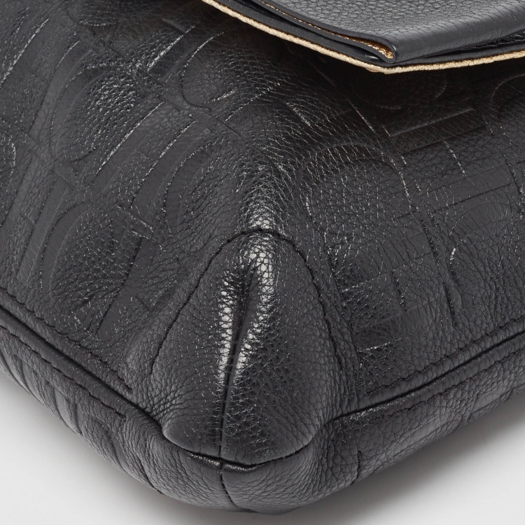 Pre Owned CH Carolina Herrera Black Monogram Leather Audrey Shoulder Bag