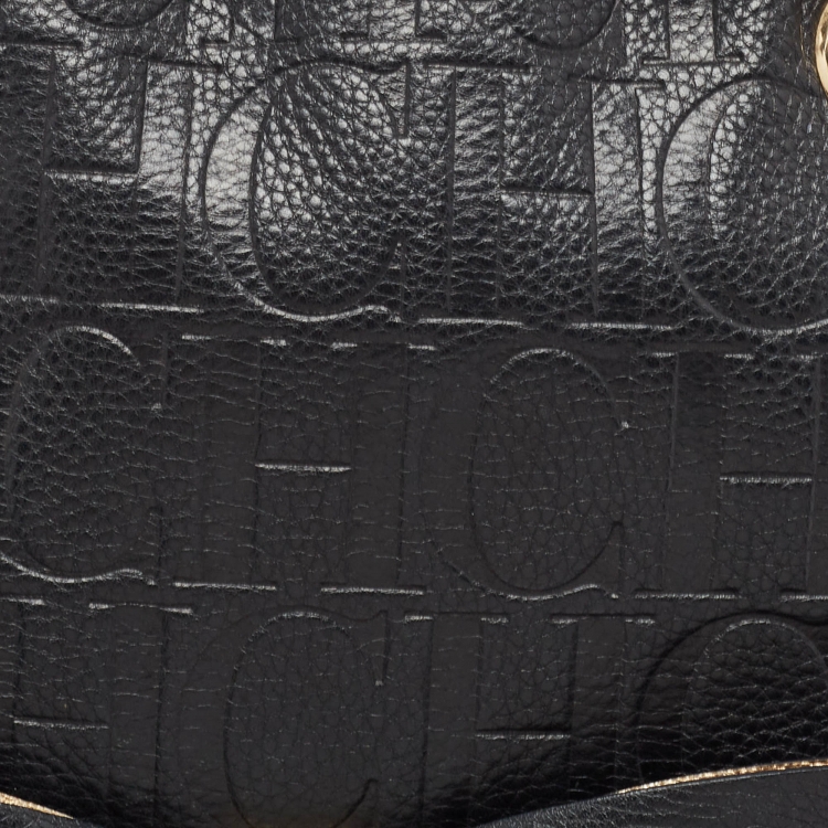 Pre Owned CH Carolina Herrera Black Monogram Leather Audrey Shoulder Bag