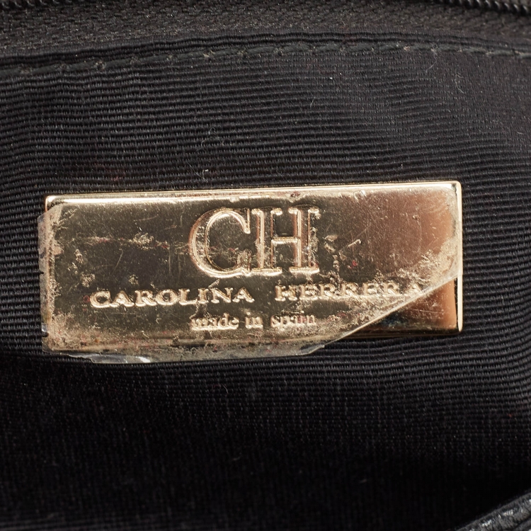 Pre Owned CH Carolina Herrera Black Monogram Leather Audrey Shoulder Bag